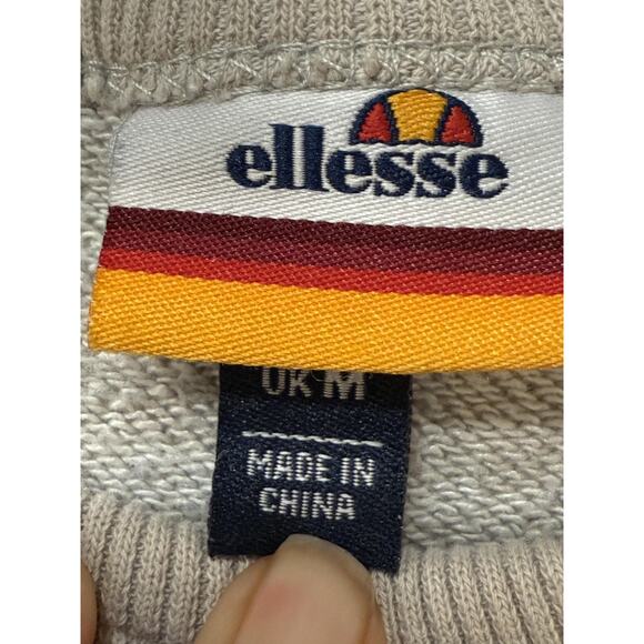 Ellesse Sweatshirt Mens Medium Gray Crewneck Embroidered Logo Tape Side Stripe - Picture 4 of 9